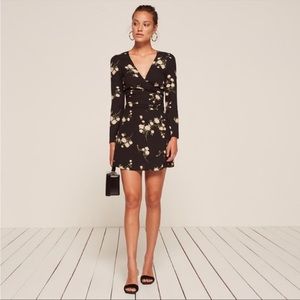 Reformation Black Floral Long Sleeve Dress